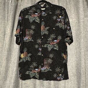 Batik Bay Vacation Men's Tropical Print Black Shirt, Size L